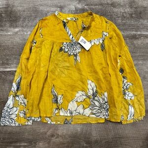 Dolma Yellow Floral 100% Cotton Shirt Size Small NWT